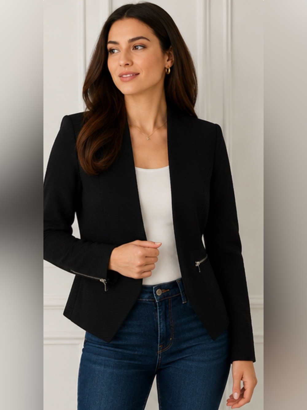 NWT Vero Moda Black Tailored Blazer with Zip Pockets Size 36 (Small)